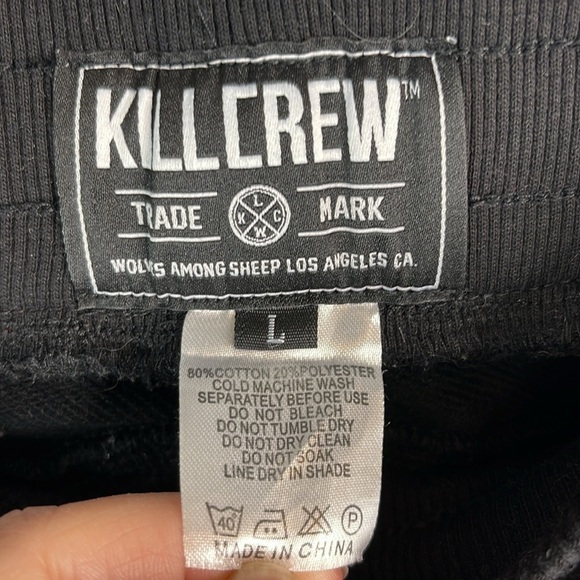 KILL CREW Unisex Joggers Black Thigh Graphics Drawstring Pockets Gym Workout L - Picture 8 of 10